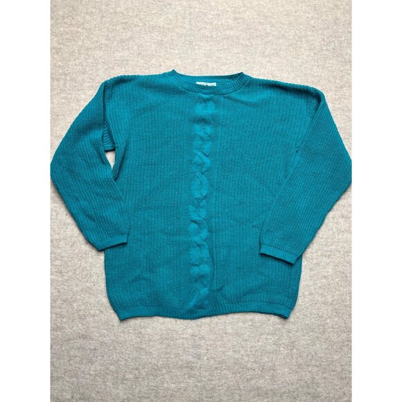 Cabin Creek Sweaters - Vintage Cabin Creek Green Cable Knit Cotton Crew Neck Sweater Large